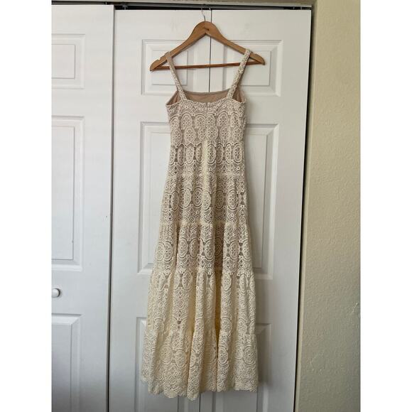 Eliza J Cream Cotton Blend Ruffle Crochet Tiered Boho Maxi Dress • Size 0P ⬇️ - Picture 3 of 3